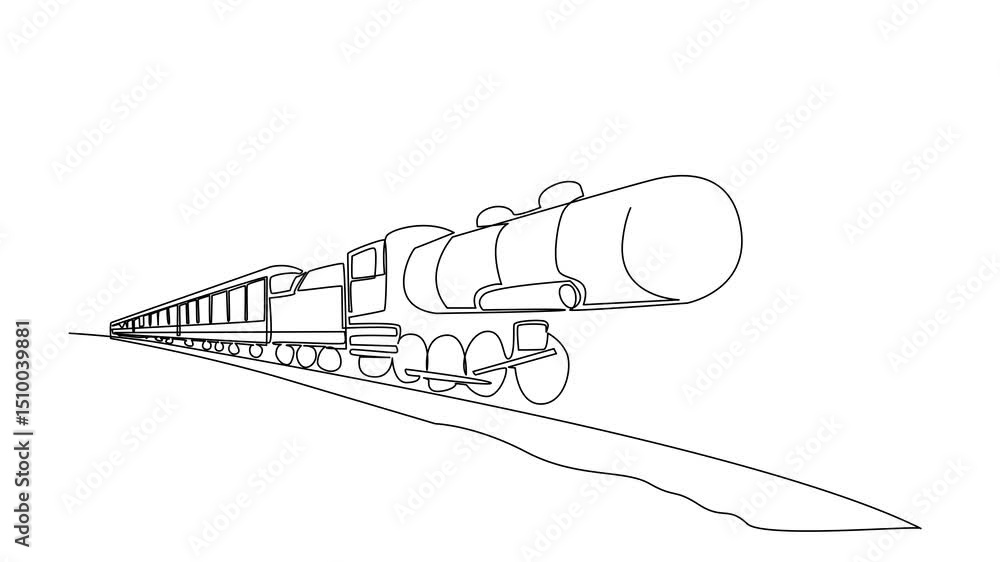 Poster animated self drawing of single continuous line drawing locomotive with its smoke. the result of bur