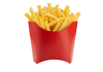 Isolated Portion of Golden Crispy French Fries in Red Paper Container
