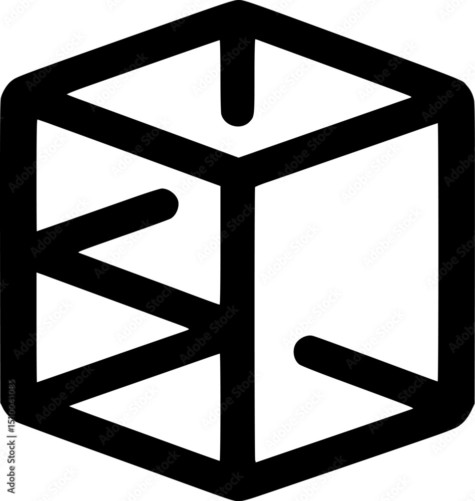 Aufkleber a 3d cube outline with a unique geometric design on its left face