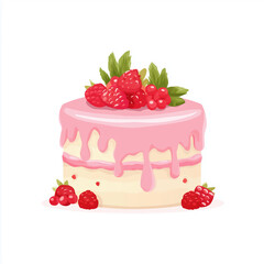 Cake of Delights: a luscious, two-tiered cake adorned with a cascade of pink frosting, and succulent raspberries, celebrating the artistry of baking.