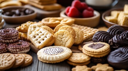 Assorted Cookies and Biscuits Displayed on Wooden Table Surface