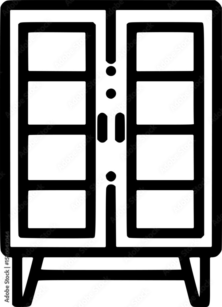 Poster a twodoor cabinet with a rectangular grid design and small legs for support