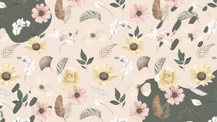 Subtle Floral Desktop Background - Beige & Cream Minimalist