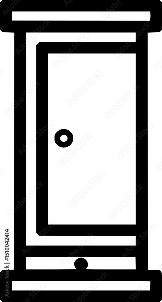 Poster black white linear drawing of a small cupboard with a door handle and frame it sits on a base with a