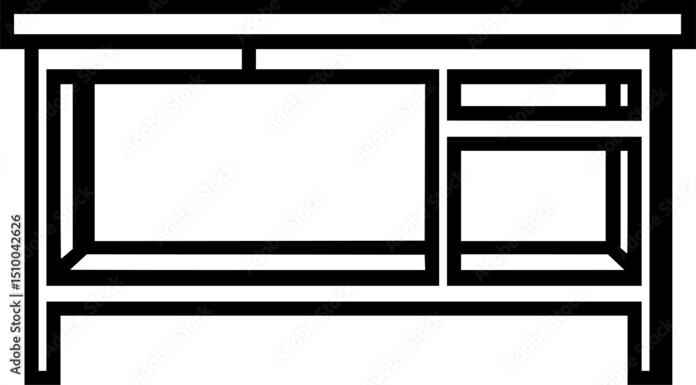Poster outline drawing of a desk with a large drawer and two smaller drawers on the right