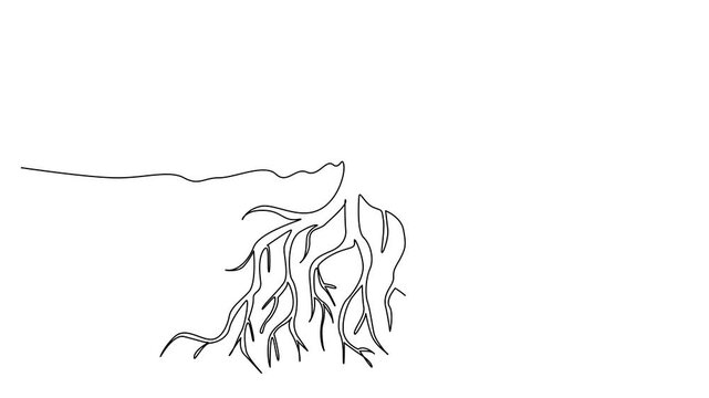 Self drawing animation of single continuous line drawing plant shoots with thick roots underground. Strong plant candidates support life. Eco. International Day of Plant Health. Full length animated