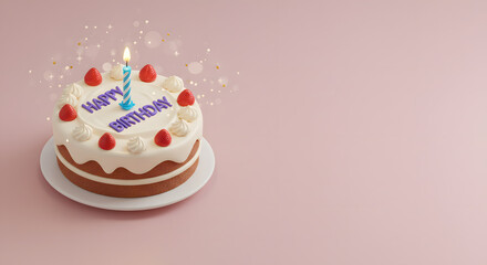 Birthday cake strawberry cream candle decoration