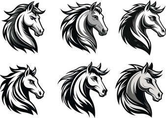 Stylized Horse Head Vector Set – Monochrome Logo & Tattoo Design