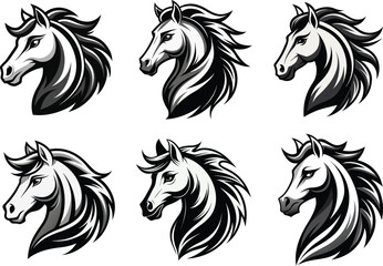 Stylized Horse Head Vector Set – Monochrome Logo & Tattoo Design