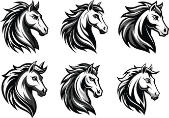 Stylized Horse Head Vector Set – Monochrome Logo & Tattoo Design
