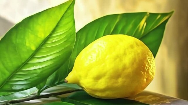 Lemon with leaves for celebration holiday sukkot, abstract vivid composition consists of background