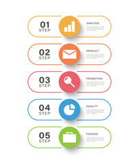 Five Business Processes Vertical Infographic Template. Infographic Design With Icons For Presentation Slides