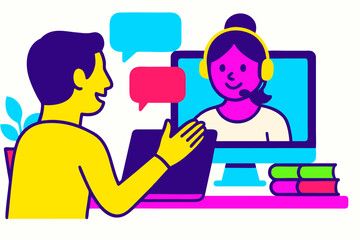 Remote communication Yellow man  pink woman