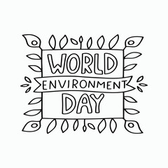 'World Environment Day' Text Outline Vector Art. Celebrating Earth Day and Connect with Nature Day.