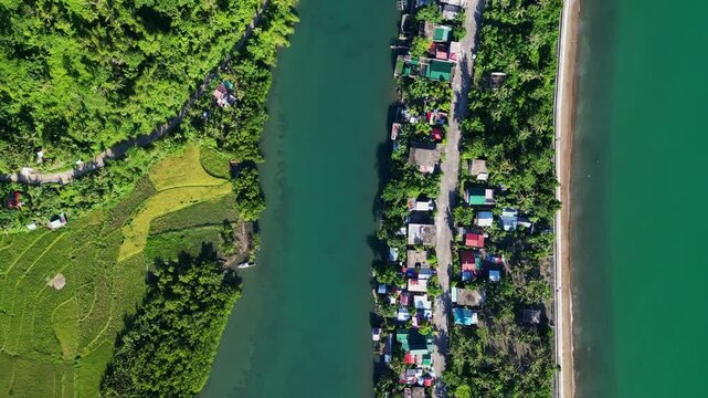 Settlements Of The Batalay Barangay In Municipality Of Bato, Province of Catanduanes, Philippines. Aerial Topdown Shot
