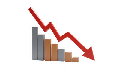 3D bar chart depicting a downward trend with a red arrow, indicating financial decline or loss.