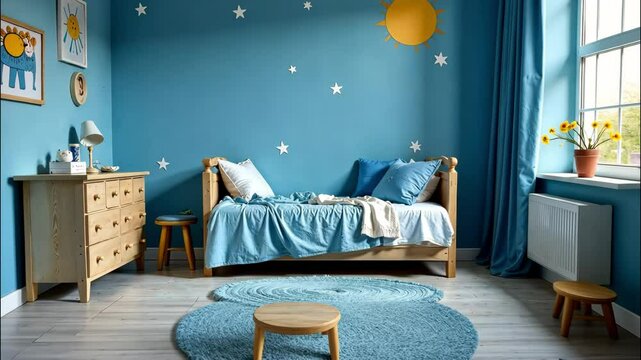 Modern interior of children room color, playroom in house. AI Generative