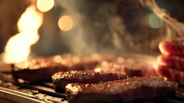 Stack of cooked meat slices emitting steam