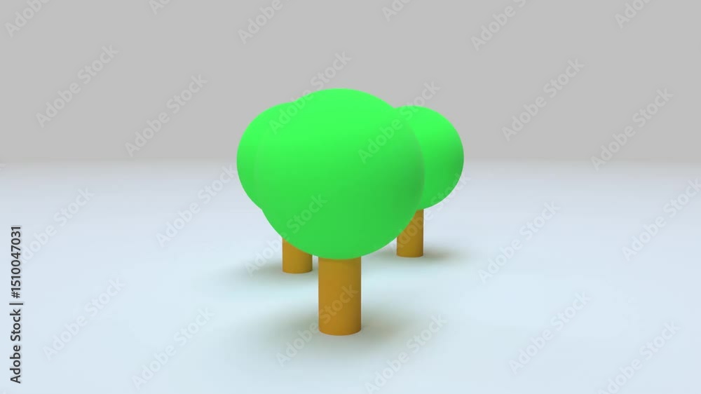 Poster animation of a trio of rotating 3d tree models