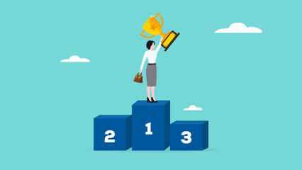 Overcome obstacle, Break down barriers to career success, male leadership to solve problem, career or comfort zone, courage businesswoman jump breakthrough wall concept vector illustration