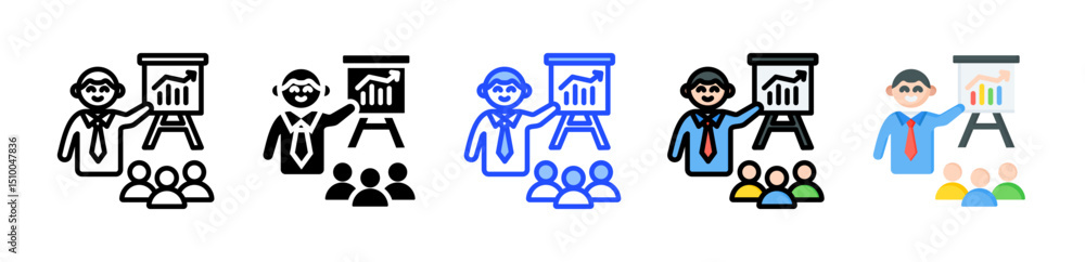 Poster coach icon collection with multiple styles