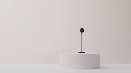 A minimalist dais with a single microphone and clean white background