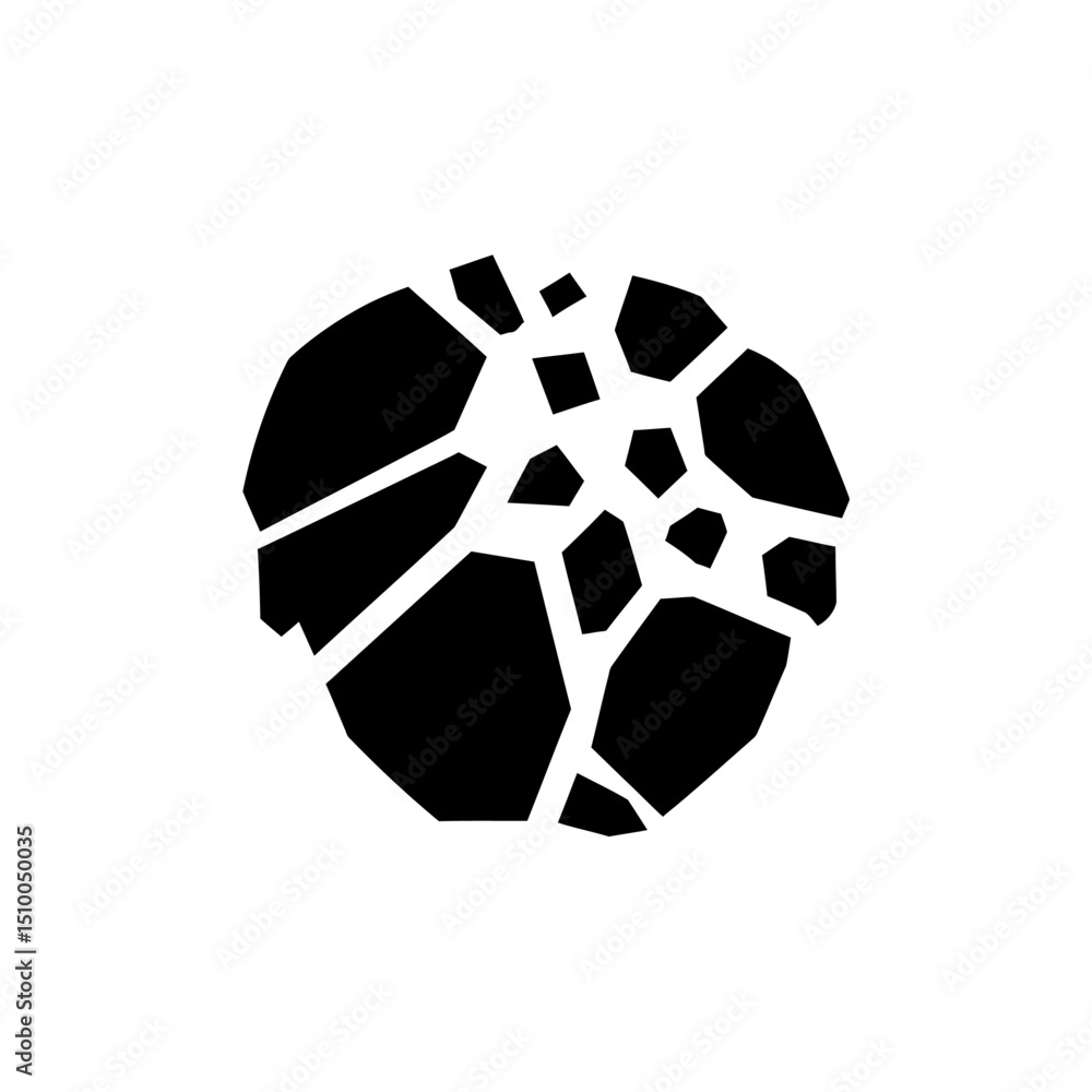 Poster fractured black circle with geometric fragments isolated on white background, creating an abstract a