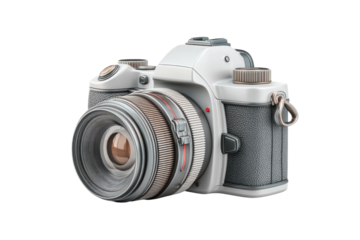 PNG Vintage film camera with detailed lens and retro design elements