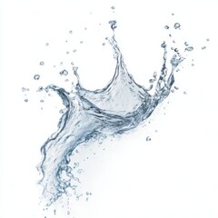 fresh water splash on white background, isolated blue water splash in mid-air, curved water splash with droplets on white background, mineral water splash, water splash isolated, easy to cutout