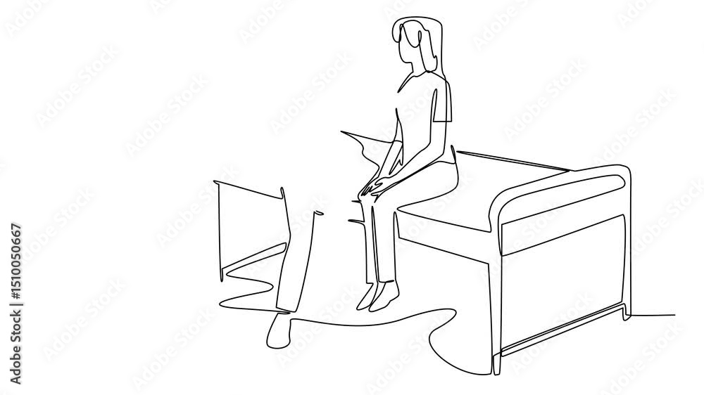 Poster self drawing animation of single continuous line drawing doctor checks the chest of a patient using 