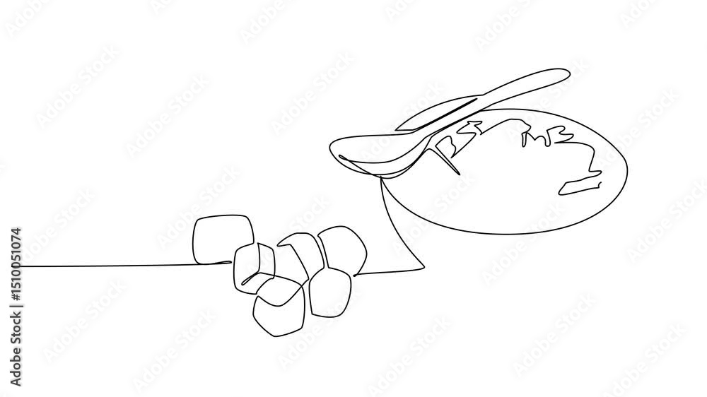 Aufkleber animated self drawing of single continuous line drawing soup with croutons in a bowl with croutons s