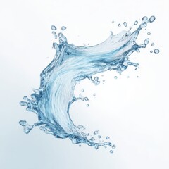 fresh water splash on white background, isolated blue water splash in mid-air, curved water splash with droplets on white background, mineral water splash, water splash isolated, easy to cutout