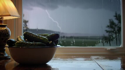 Pickles And Lightning A Contrast Of Comfort And Wild Weather - Powered by Adobe
