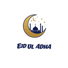 Decorative moon with mosque Eid ul adha design 