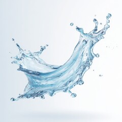 fresh water splash on white background, isolated blue water splash in mid-air, curved water splash with droplets on white background, mineral water splash, water splash isolated, easy to cutout