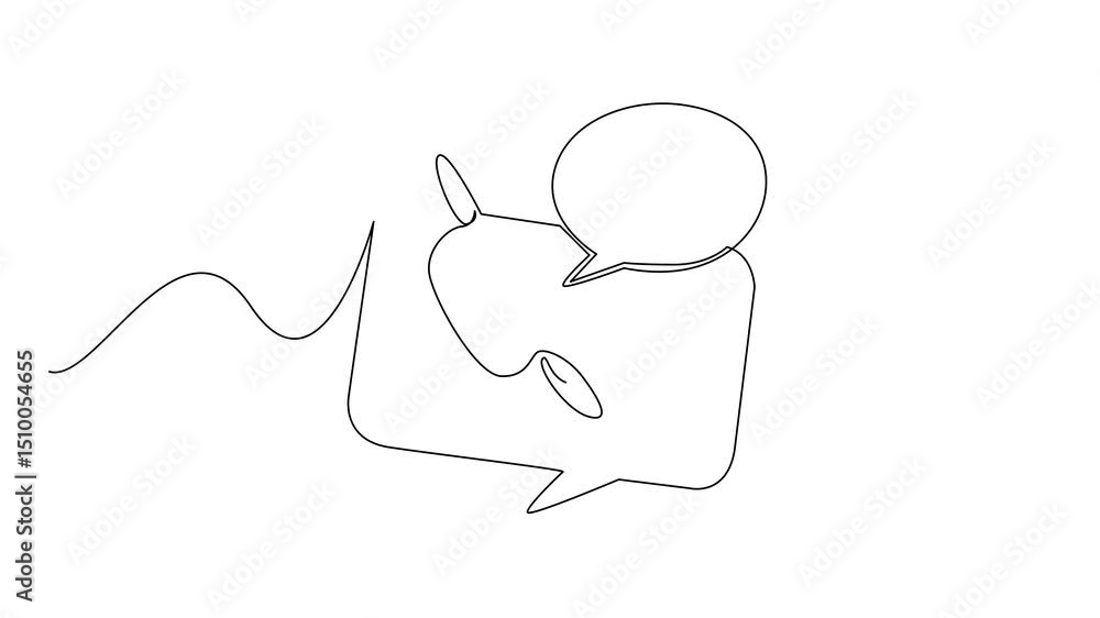 Poster animation of continuous one line drawing telephone receiver with callout. symbolization of conversat