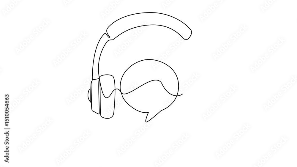 Poster animated self drawing of single continuous line drawing customer support symbol. working helping cus
