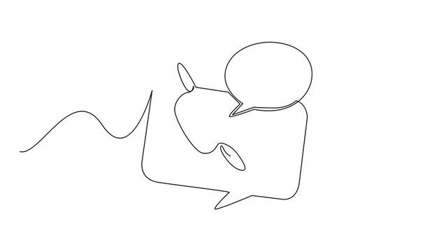 Animation of continuous one line drawing telephone receiver with callout. Symbolization of conversation. Via chat or telephone. International Customer Support Day. Full length motion
