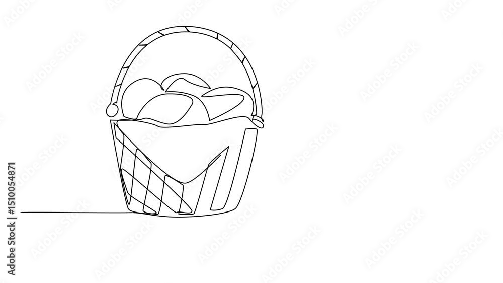 Poster animation of single continuous line drawing buttermilk biscuits in rattan woven basket with a handle
