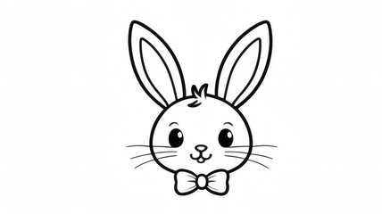 Obraz premium Black and White Easter Bunny Icon Cute Kawaii Line Art Rabbit Coloring Page Funny Cartoon Hare With Bow Spring Holiday Symbol