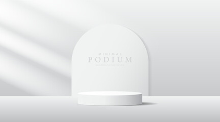 3D product Minimal display stand, white circle on grey background. Abstract geometric shapes in a simple design. Fashion stage mockup scene. Studio product display stand. Product advertising stand