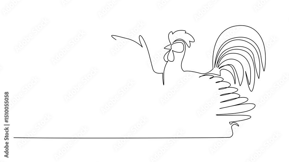 Aufkleber self drawing animation of single continuous line drawing rooster dancing pose. unique and agile sway