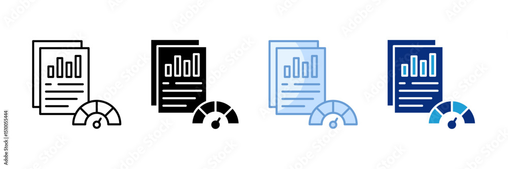Poster performance report icon set multiple style collection