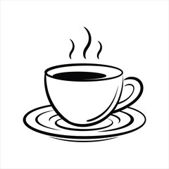 Obraz premium Simple vector illustration of a coffee cup and saucer with steam against a white background