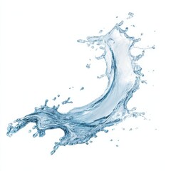fresh water splash on white background, isolated blue water splash in mid-air, curved water splash with droplets on white background, mineral water splash, water splash isolated, easy to cutout