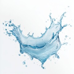fresh water splash on white background, isolated blue water splash in mid-air, curved water splash with droplets on white background, mineral water splash, water splash isolated, easy to cutout