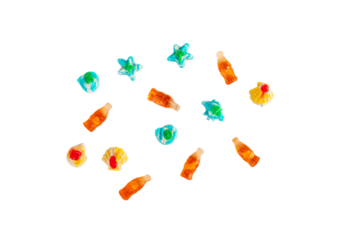 Jelly coke bottle and various shapes, colorful and delicious, transparent background