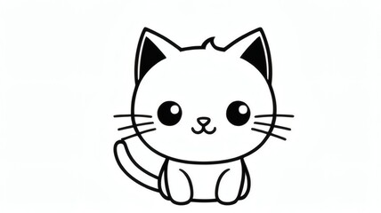 Coloring Page Outline of Cartoon Little Cat With Toy Ball, Cute Playful Kitten, Pet Coloring Book for Kids