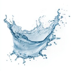fresh water splash on white background, isolated blue water splash in mid-air, curved water splash with droplets on white background, mineral water splash, water splash isolated, easy to cutout