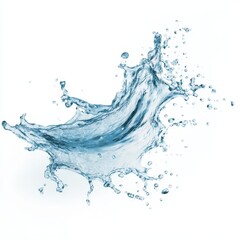 fresh water splash on white background, isolated blue water splash in mid-air, curved water splash with droplets on white background, mineral water splash, water splash isolated, easy to cutout